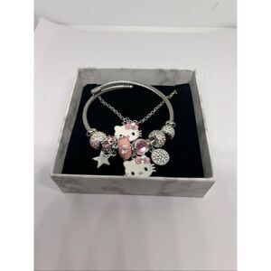 🌸 Sanrio Hello Kitty Charm Bracelet & Necklace Set – Pink, Cute, & Gift-Ready!